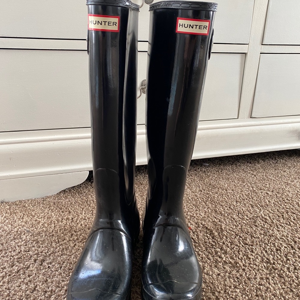Tall Glossy Black Hunter Boots